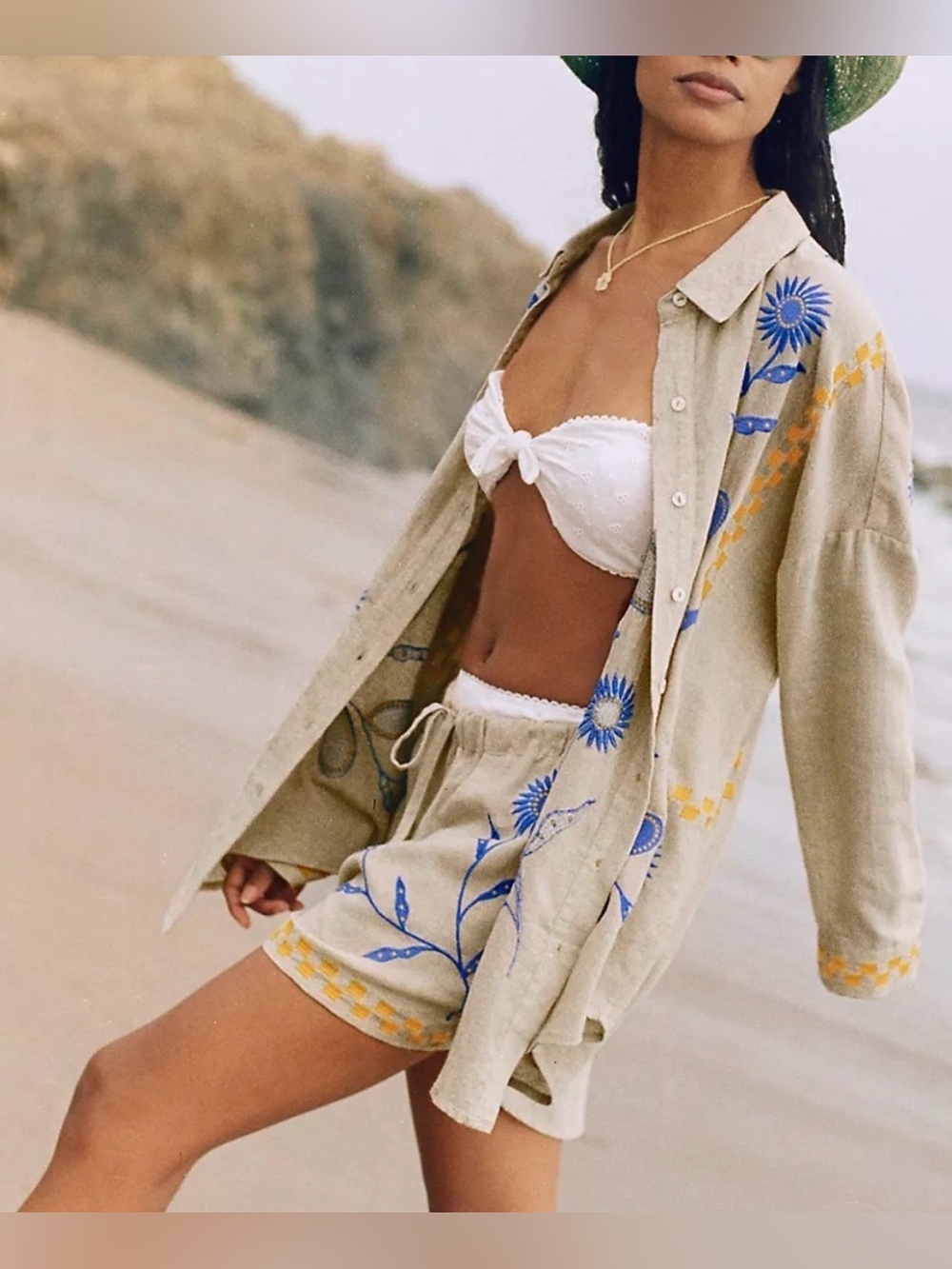 Anthropologie Linen Embroidered Shirt